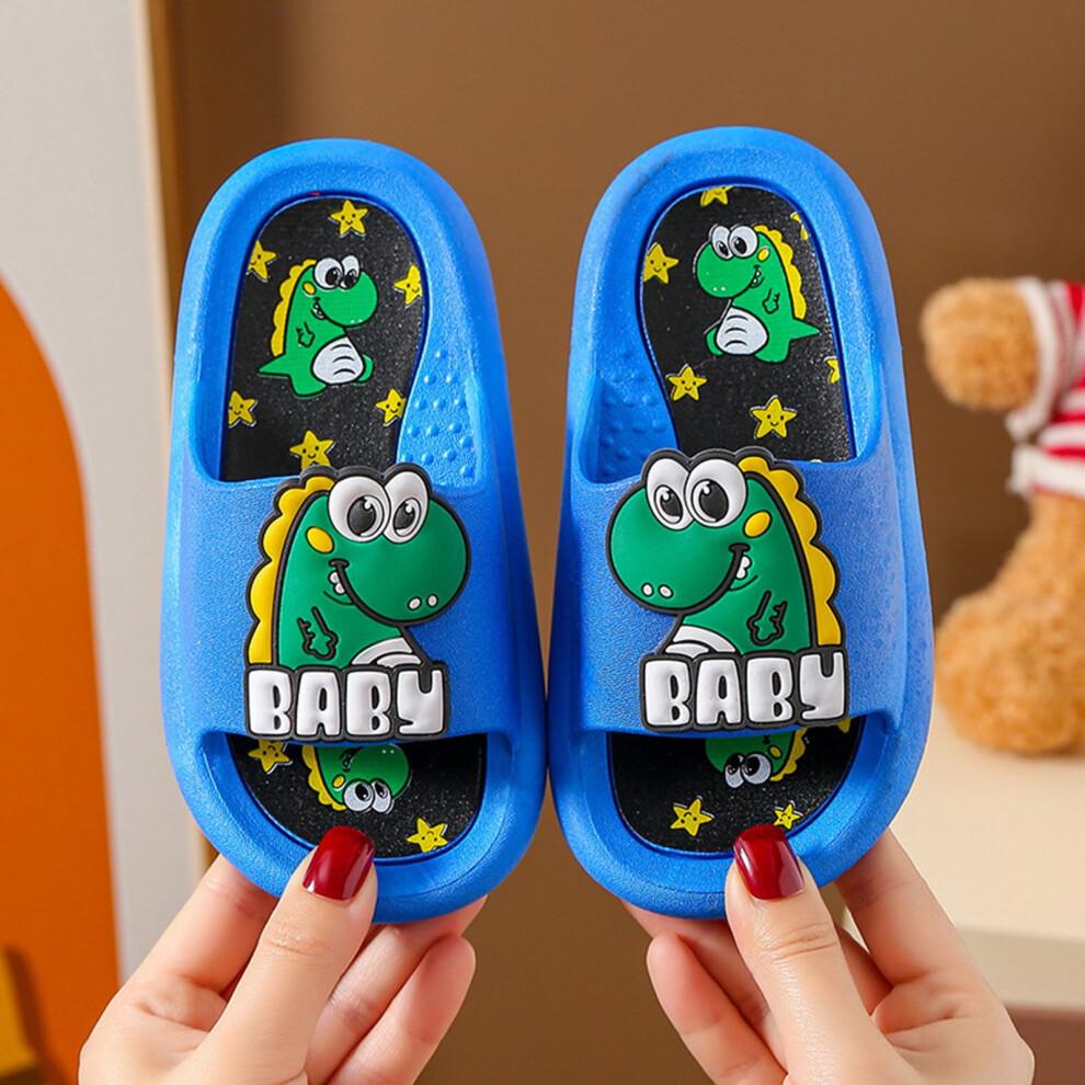 Kids Dinosaur Slides Sandals 7.5 Boys Girls Toddlers Cloud Shower Slippers Cute Cartoon Open Toe Cushioned Outside Slippers Blue