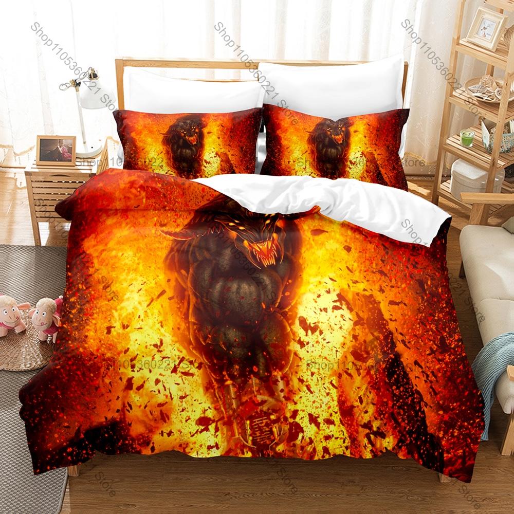 Demon Monster Skull Flame Dark Gothic Horror Fantasy Creature HD Print Bedding Set Duvet Cover 2 Pillowcases Gothic Horror Decor
