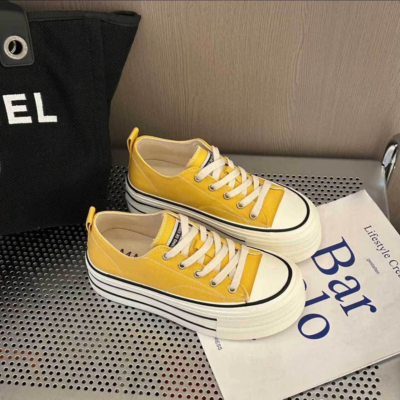 

Muffin platform white shoes women s 2025 new fashion versatile small height increase casual sports canvas shoes 40 жёлтый