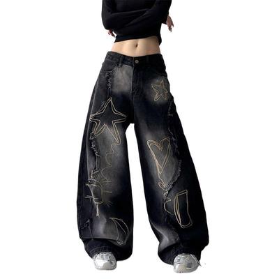 Autumn 2025 Curved Knife Hip Hop Wide-Leg Jeans for Women