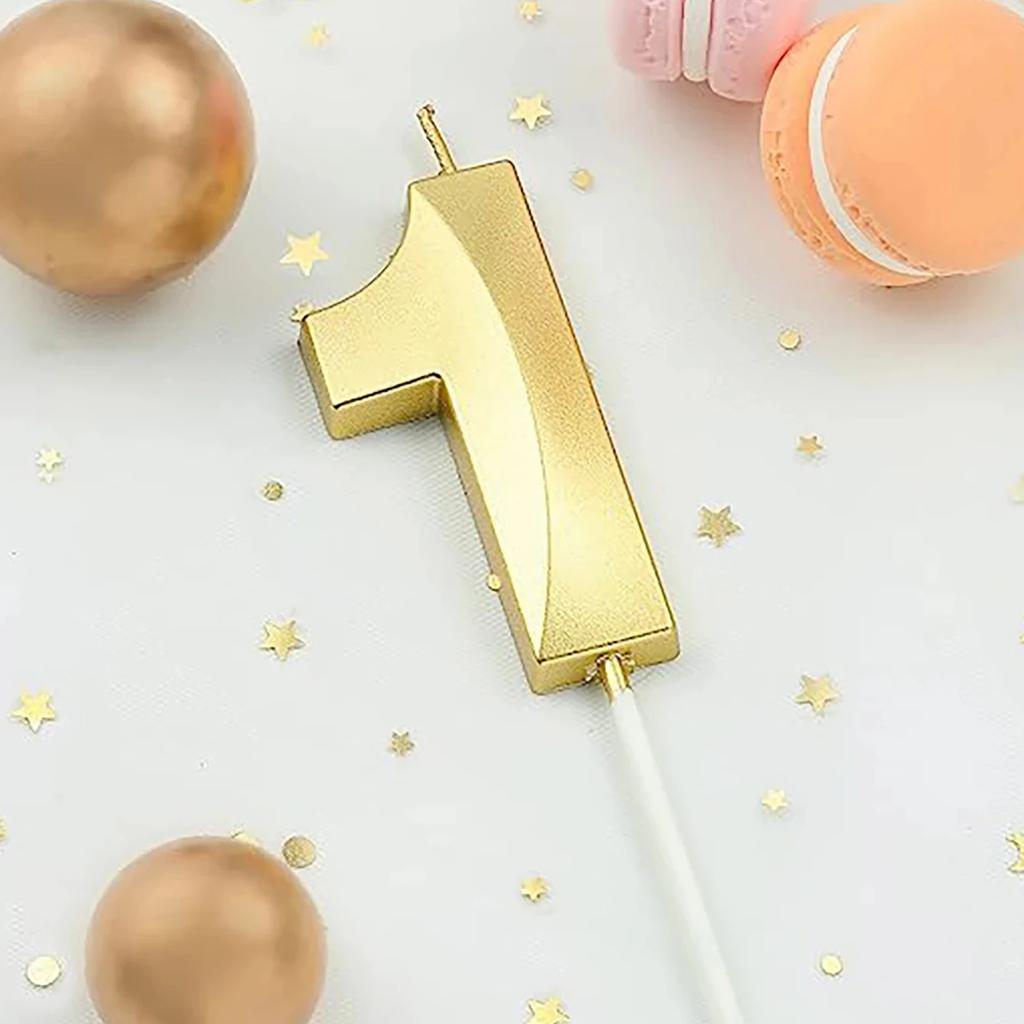 1pc-Birthday Candle Golden Number 0-9 Smoke Free Birthday Cake Insert Party Candle Decoration Anniversary Cake