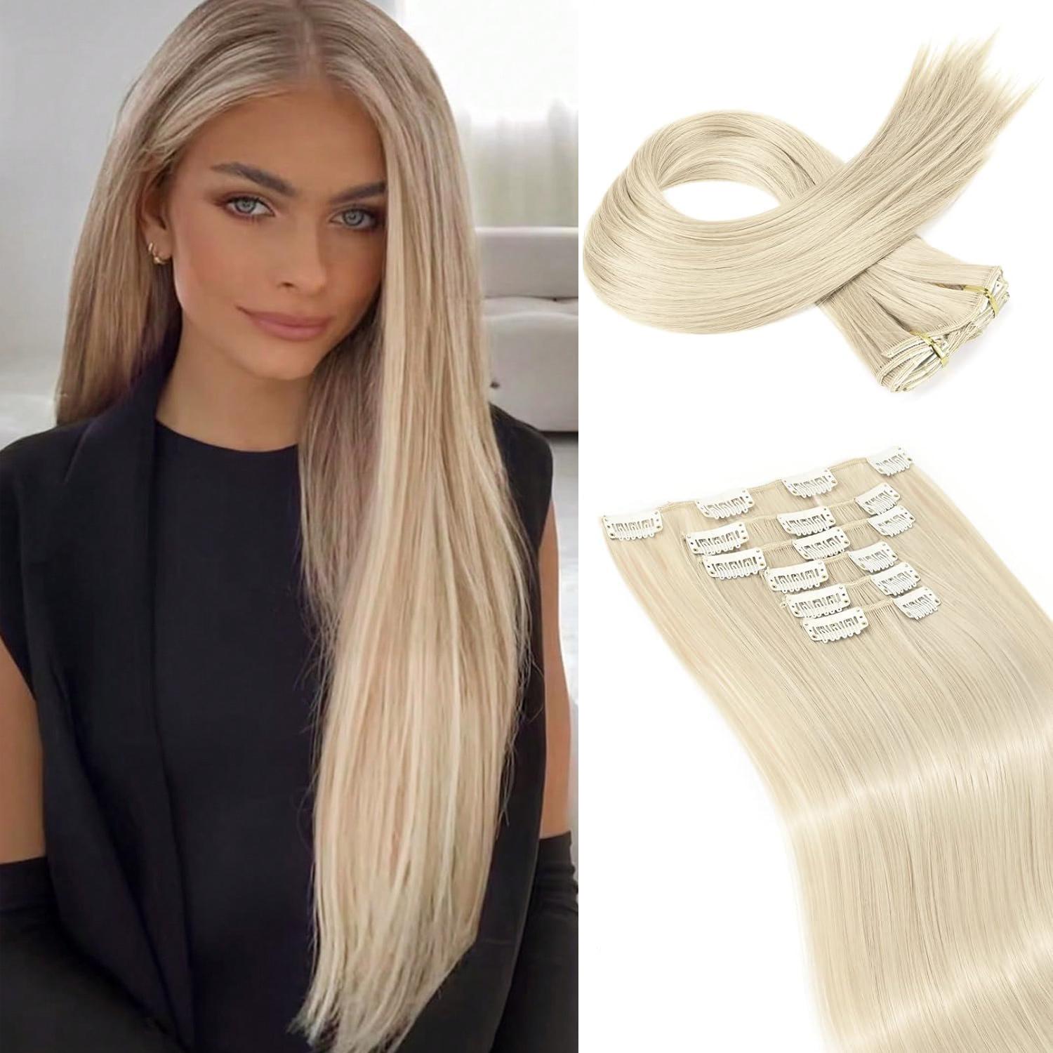 

Clip In Hair Extensions Hair Extensions Thick Long Lace Weft Lightweight Synthetic Hairpieces For Women 2 pcs