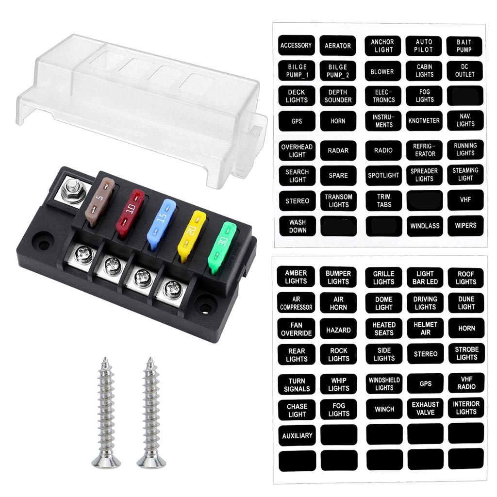 12V Fuse Box Kit With LED Indicator - 4-Way Blade Fuses ATO Compatible Cover For Cars Boats RVs Trucks. Fuses4