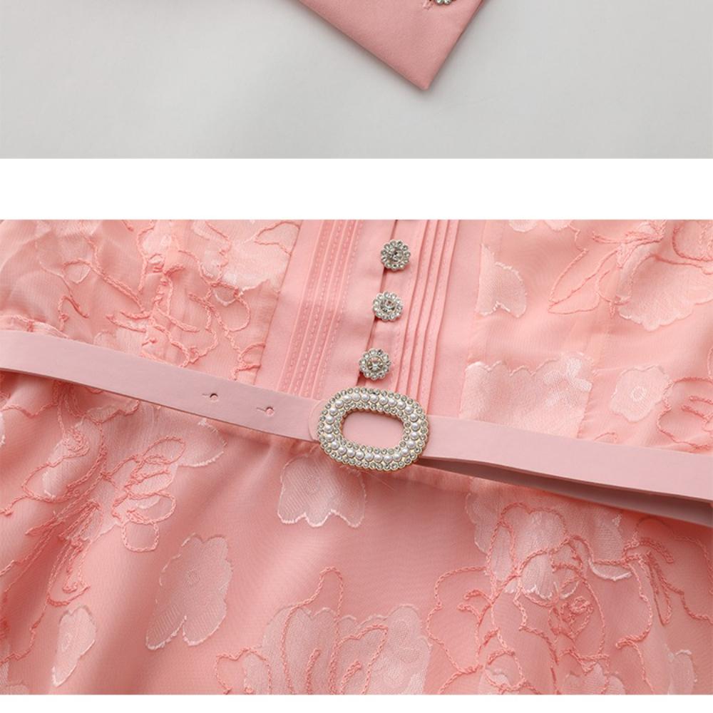 2026 Spring/Summer New Arrival Long Lantern Sleeve Short Dress for Women Vintage 3D Floral Jacquard Single-breasted Slim A-line Mini Dress