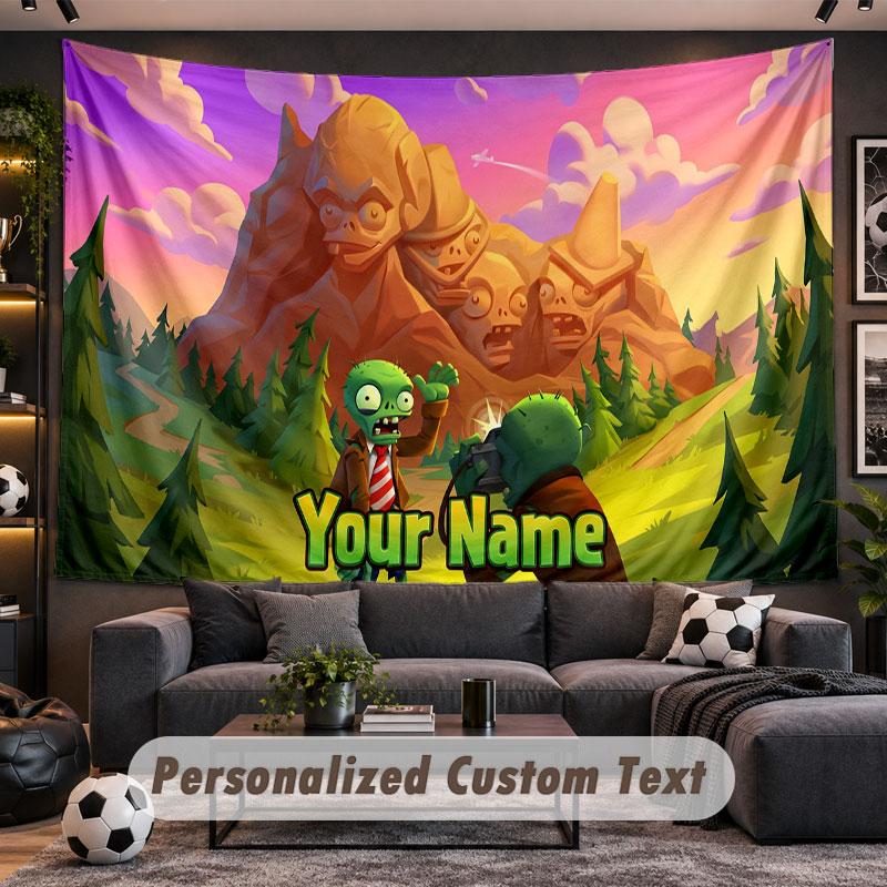 Wall Hanging Tapestry Custom NamePlants Vs. Zombie Pattern Personalized Printed Fabric Wall Decor