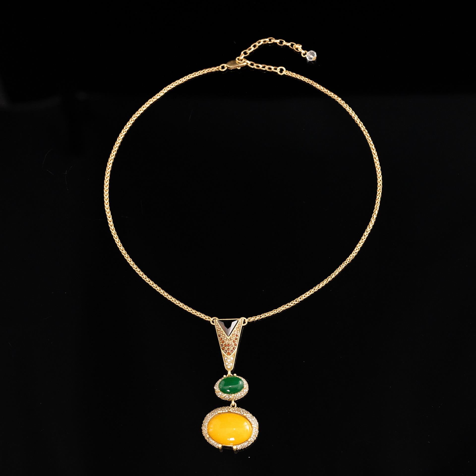 Ретро Простой Натуральный Камень Свитер Ожерелье Подвеска Женский Высококлассный Чувство Легкая Роскошь Универсальный Личность Нишевое Ожерелье Серьги