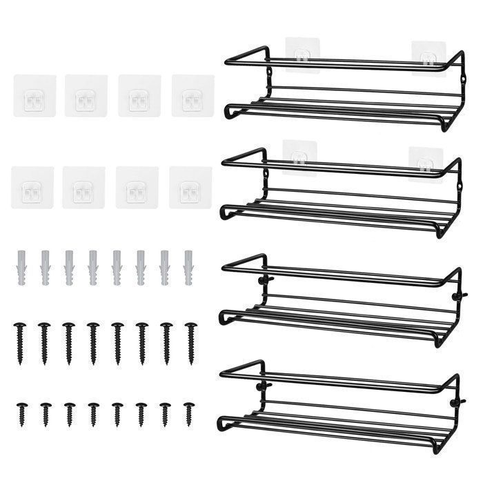 Spice Rack - Durable - Metal - Black - 4 Pieces - Hanging Installation