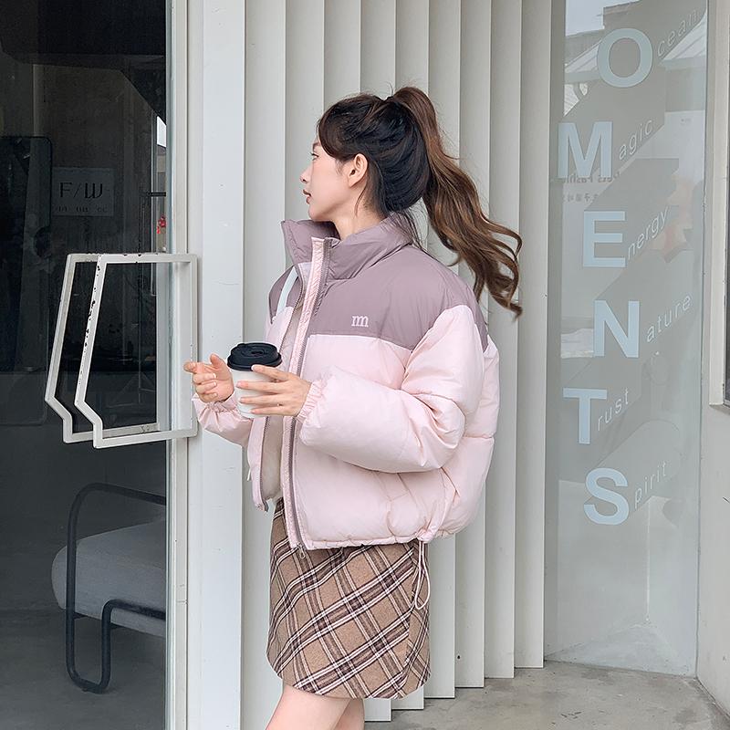 

Осень-зима теплая короткая куртка женская тонкая стойка воротник пальто парки верхняя одежда M-XL XL розовый