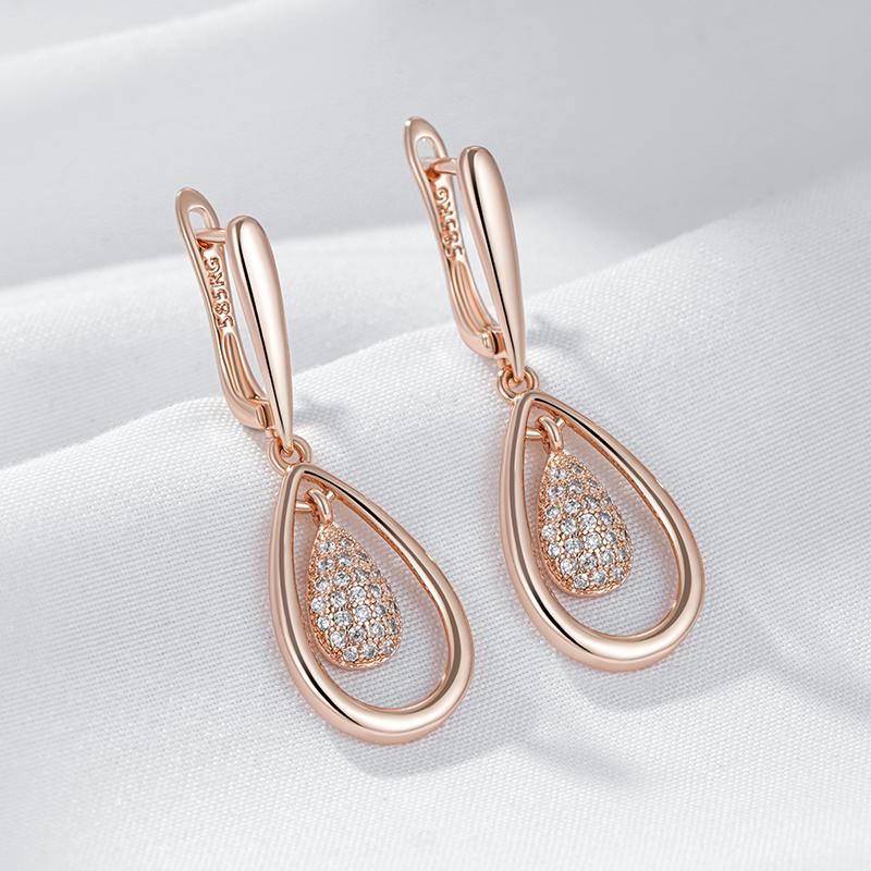 Kienl  Full Shiny Natural Zircon Drop Earring For Women  Rose Gold Color Unique Water Drop Crystal Daily Vintage Jewelry