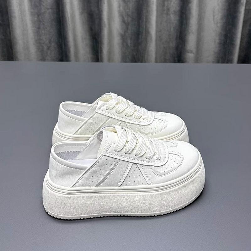 Leather two wear platform white shoes women's shoes spring and summer new versatile breathable muffin shoes lace-up heightening board shoes