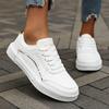 Women's Casual White Sneakers Chic Silver Trim Soft Lining Non Slip Shoes New Minimalist Design PU Leathe Skate Shoes for Women