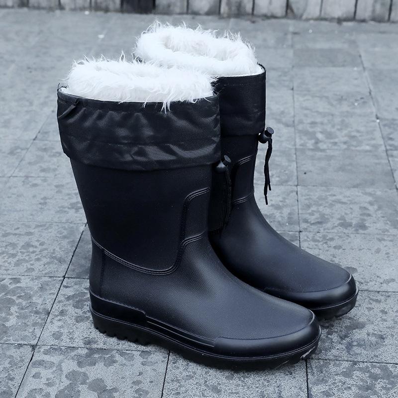 Rain shoes men's warm rain boots non-slip short tube integrated waterproof shoes kitchen rubber shoes medium tube car wash fishing shoes