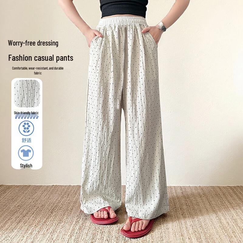 Girls  Summer Polka Dot Ice Silk Wide-Leg Pants 170