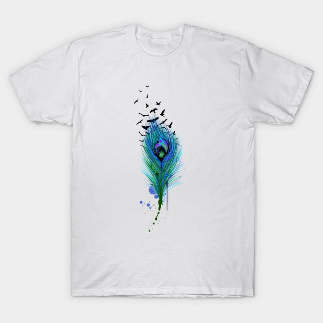 Men Black Print T-shirt Feather And Birds No-Cut Transfer Paper Print Cotton Tshirt S белый