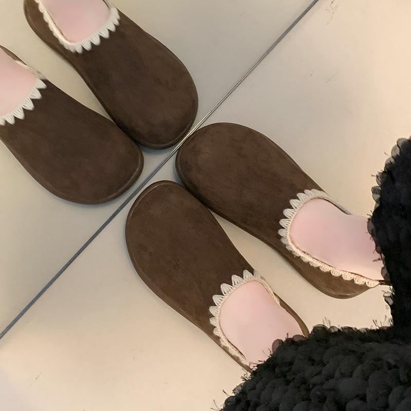 Retro Embroidery Thick-soled Women's Early Autumn New Outer Wear One Pedal Casual Versatile Bag Head Half Slippers