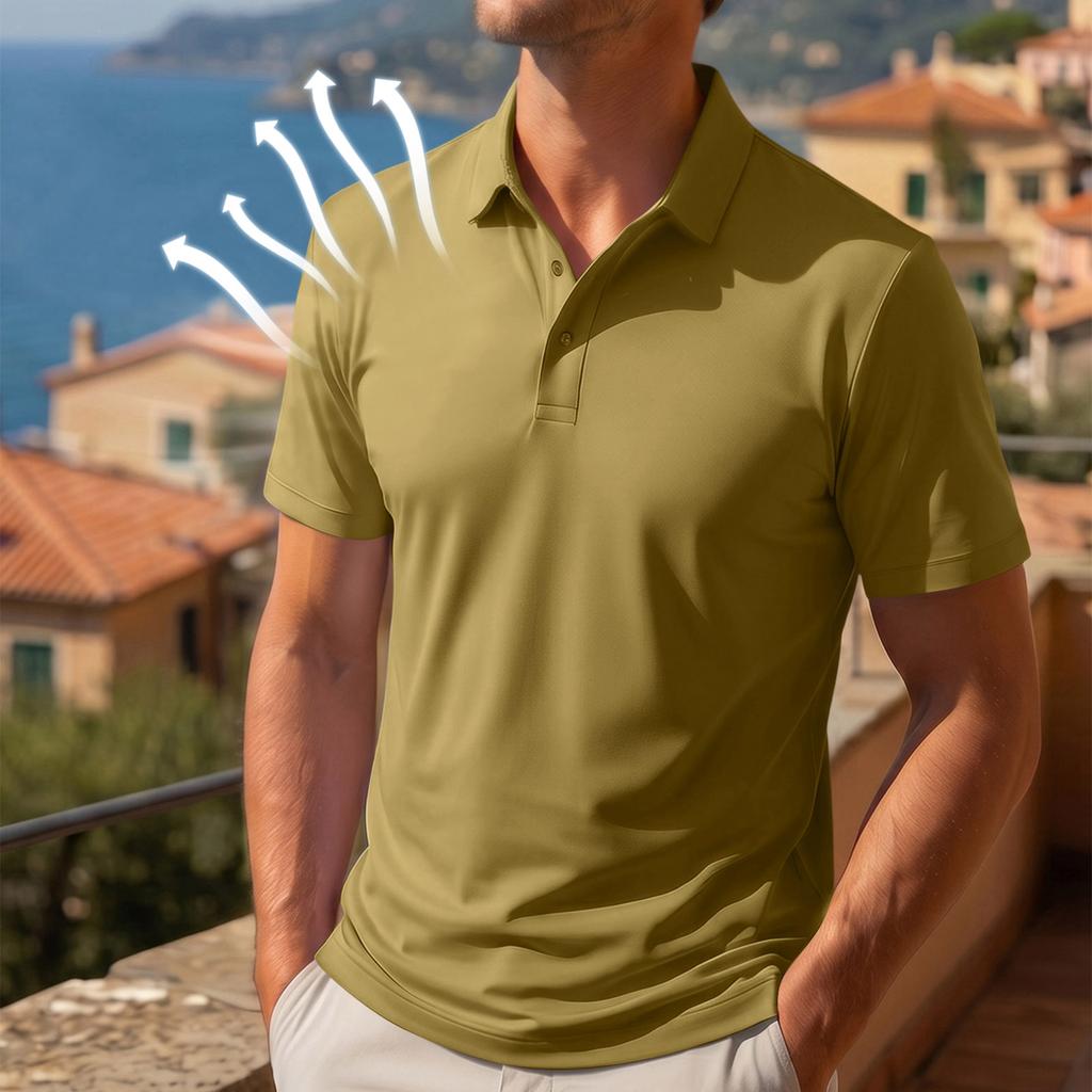 Pánske priedušné rýchloschnúce ľadové hodvábne polo tričko s gombíkmi a krátkym rukávom, odolné proti vráskam, na bežné nosenie a outdoorové aktivity