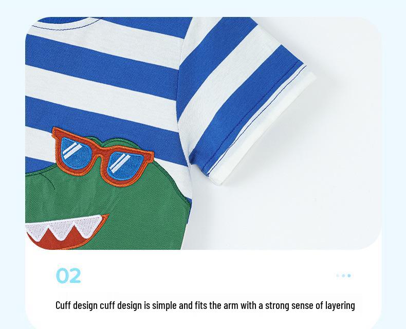 Kids' Crocodile Embroidery Short Sleeve T-shirt - European American Style
