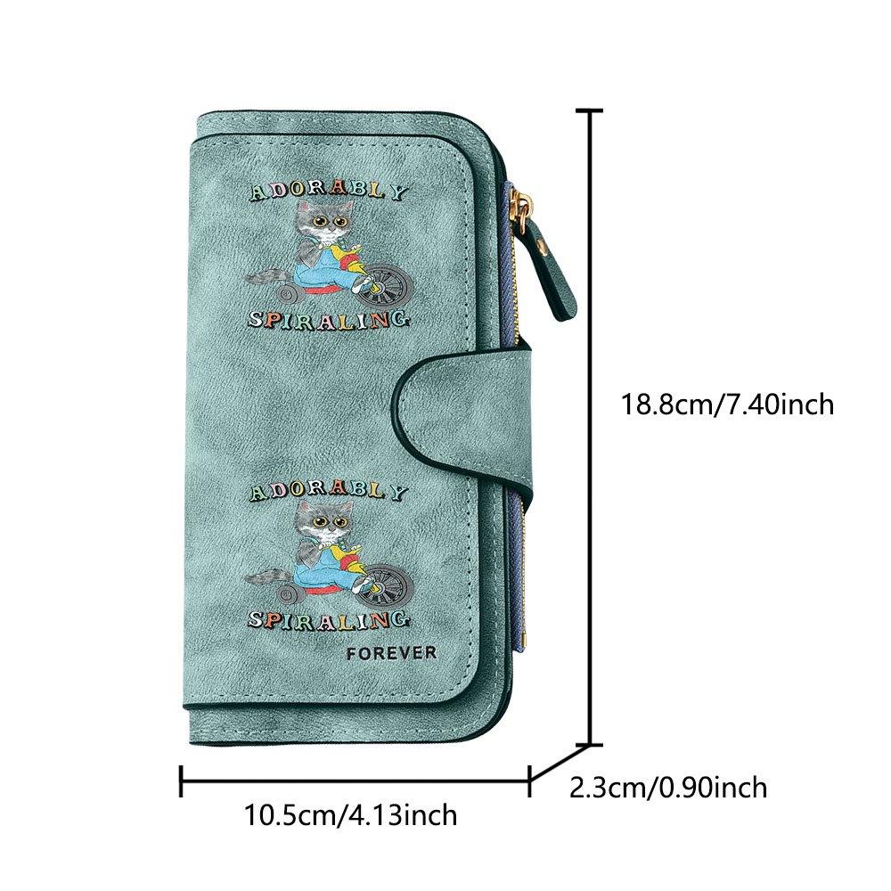 Cute cycling kitten long zipper wallet large capacity card holder unisex clutch bag stylish zippered coin purse suitable for daily use perfect gift