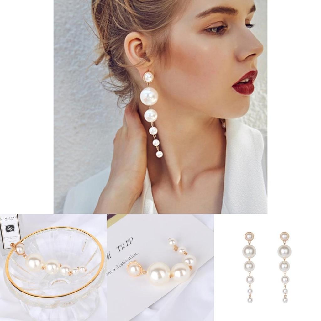 Trendy Long Pearl Earrings With Gradient Design Fashionable And Elegant Jewelry