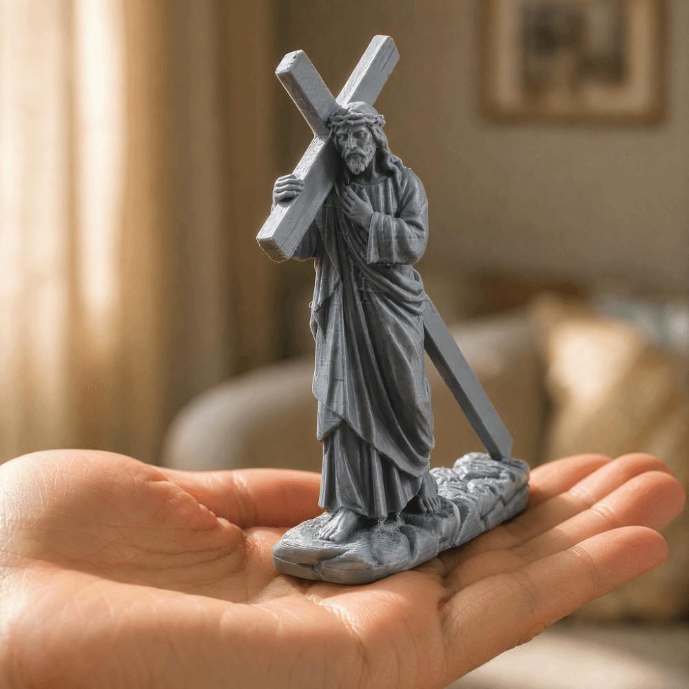 Mini Jesus Statue Cross Decoration 3D Printing Christian Figurine Tabletop Decoration