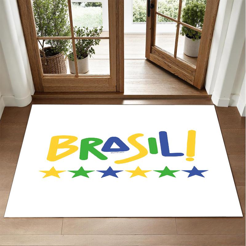 Brazil national football team Design Crystal Velvet Rug Soft Decorative Mat for Bedroom Entrance