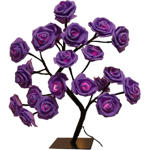 Светодиодное Дерево из Роз Пластиковое Дерево Роз на День Святого Валентина Настольный Светильник Дерево Роз Домашний Декор Лампа Дерево Роз Декоративная Настольная Лампа Подруга Прикроватный Ночник Фиолетовый
