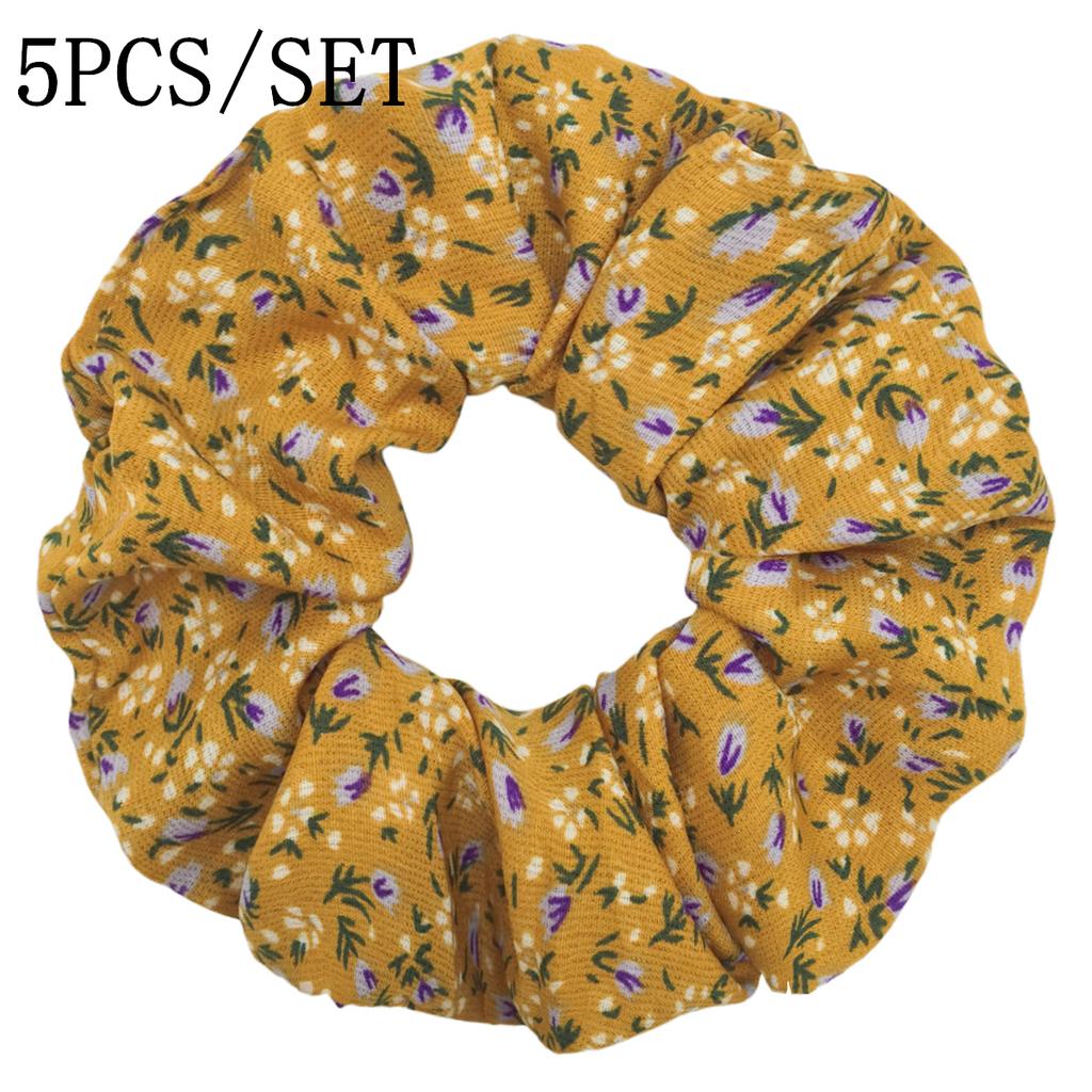 5pcs/set Sweet Cute Print Flower Scrunchies For Women Stretch Hair Accessories Elastic Rubber Band Rope Headwear Ditsy Floral
