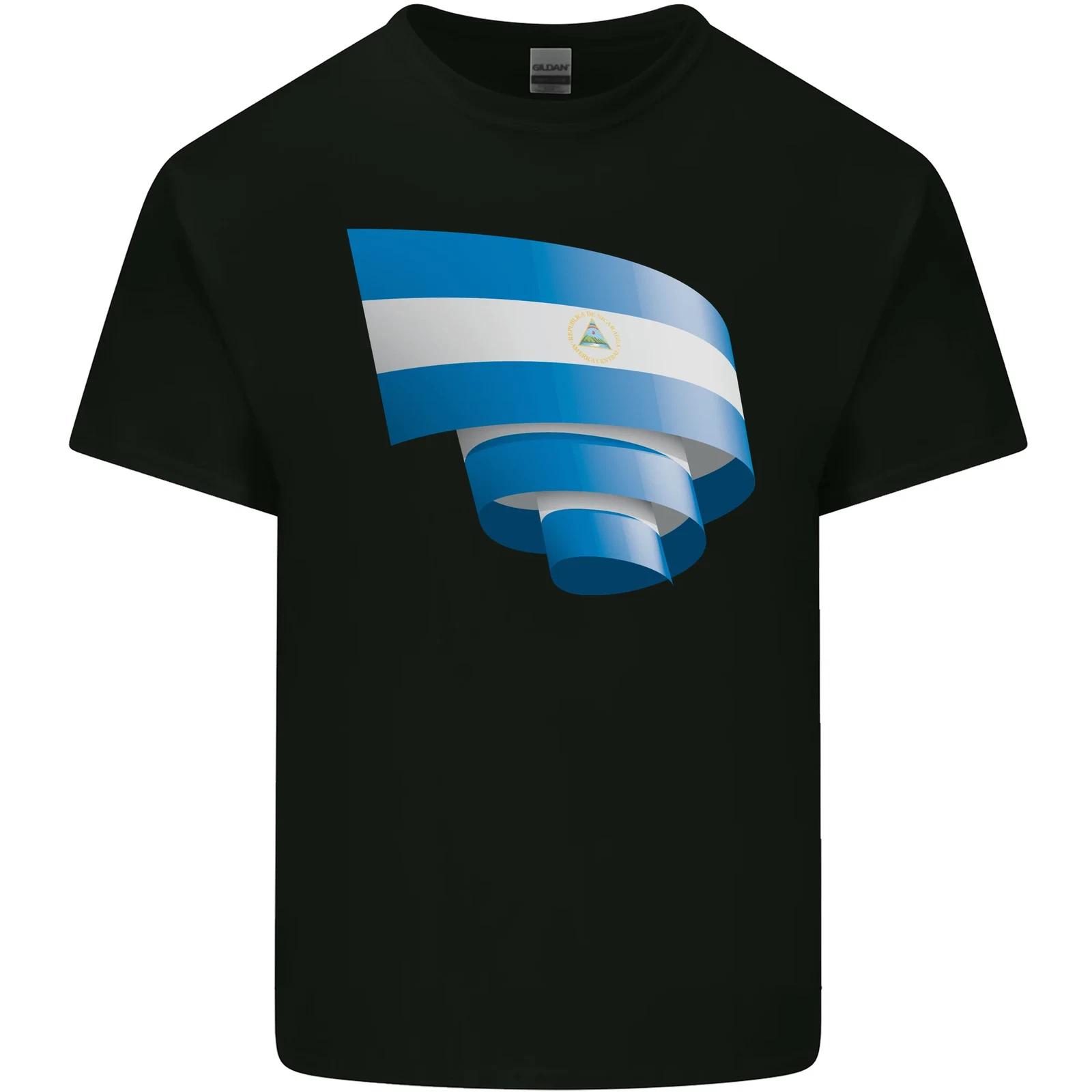Curled Nicaragua Flag Nicaraguan Day Football Kids T-Shirt Childrens 2XL
