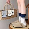 Ladies Spring Vintage Button Bow College Boneless Mid Barrel Stack Socks