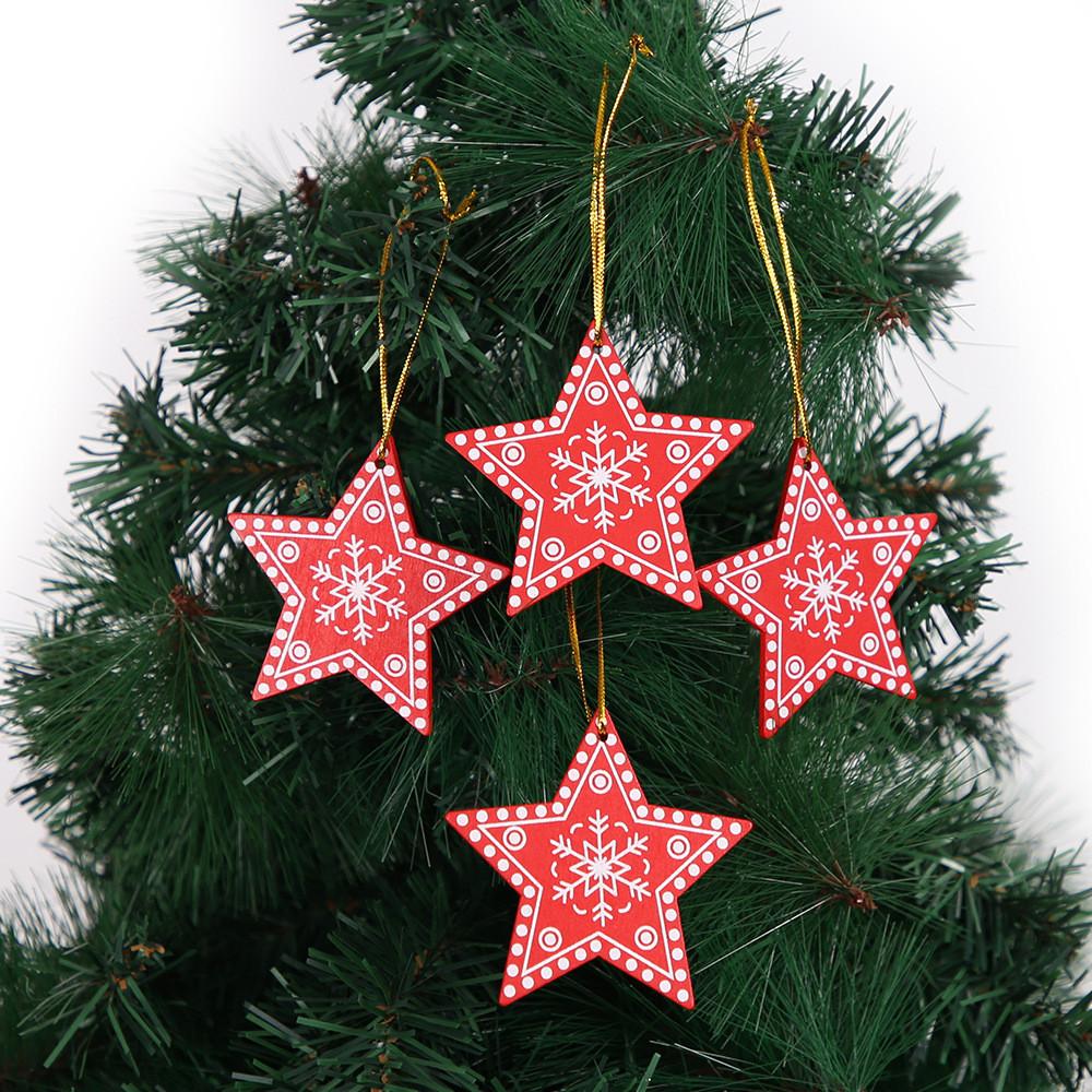 Graceful Wooden Christmas Tree Decorations Including Snowflakes And Star Ornaments