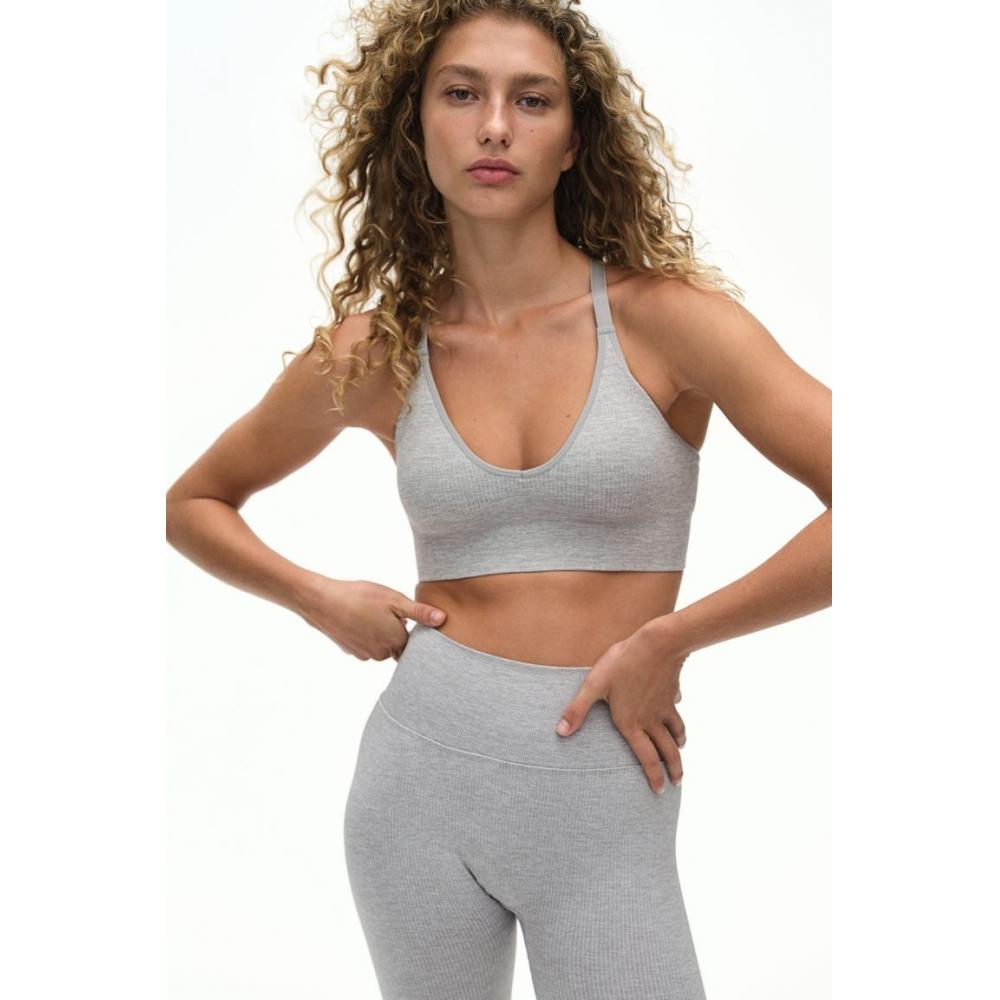 

Бесшовный спортивный бюстгальтер средней поддержки HM, серый меланж