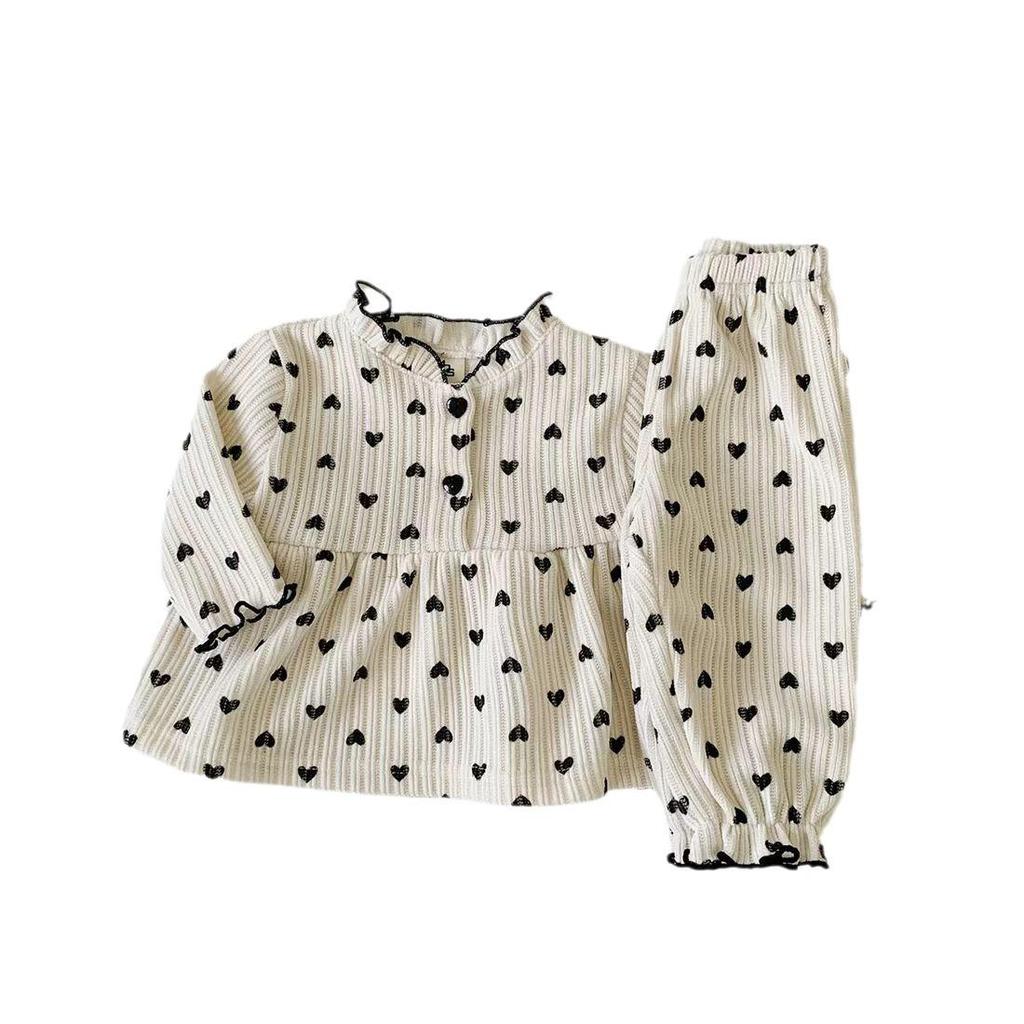 2025 Frühling Koreanisches Herz Rüschenspitze Puppenoberteil & Jogginghosen Set für Mädchen