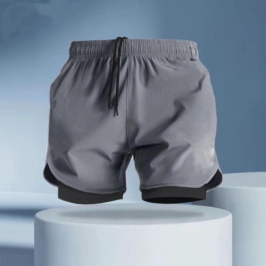 Men's Quick-Drying Three-Quarter Running Shorts with Inner Lining - American Style Fitness Pants