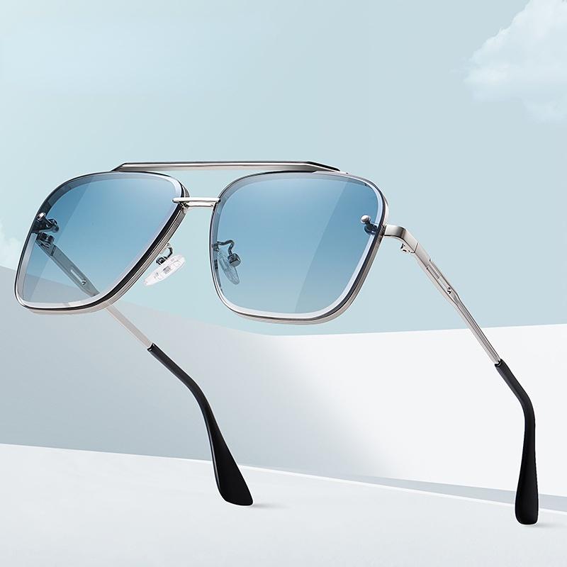 Sunglasses Men Stylish Gradient Big Frame Sun Glasses Women Classic Style Square Metal Shades Eye Wear Classic Gafas Oculos De Sol UV400 Protection