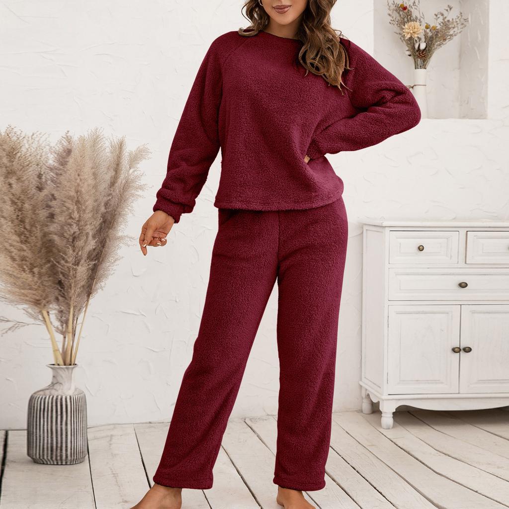 Women's Fashion Autumn And Winter Set Loose Casual Loungewear Reversible Plush Two-Piece