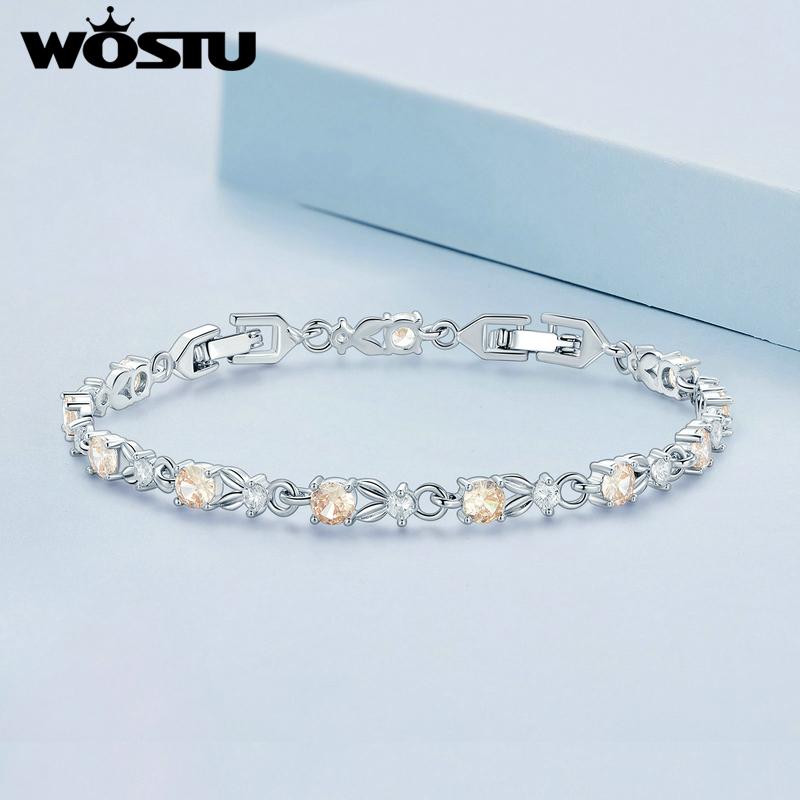 WOSTU Authentic Luxury Multi-color Zircon Bracelet Rose Gold Color Chain Link Bracelet for Women Birthday Crystal Jewelry