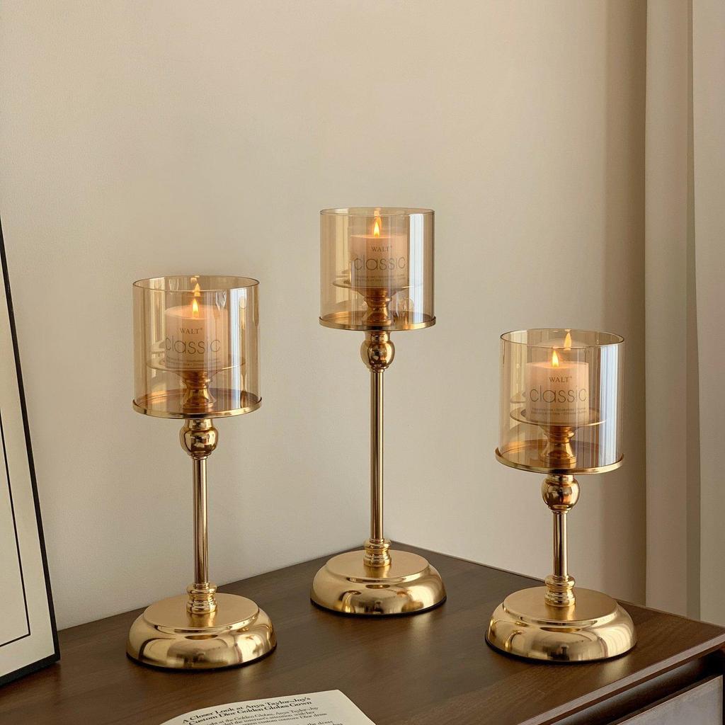 European-Style Retro Candle Holder with Glass Cover - High-Grade New Year Decoration Ornament