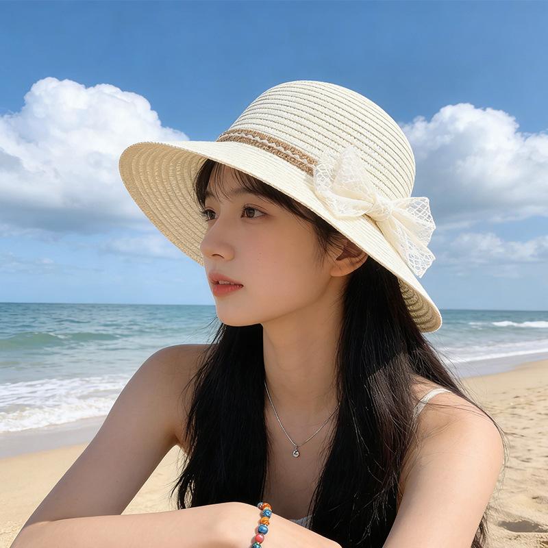 Straw Hat Female Lace Wave Summer Sun Protection Sunshade Seaside Travel Beach Hat