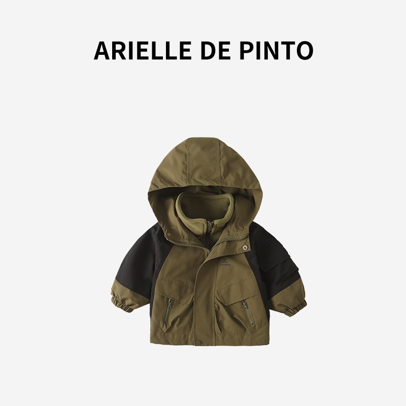 French Arielle De Pinto Kidsren s Jacket Autumn Fashion Casual Boys  Three-In-One Hooded Jacket Army Green 150