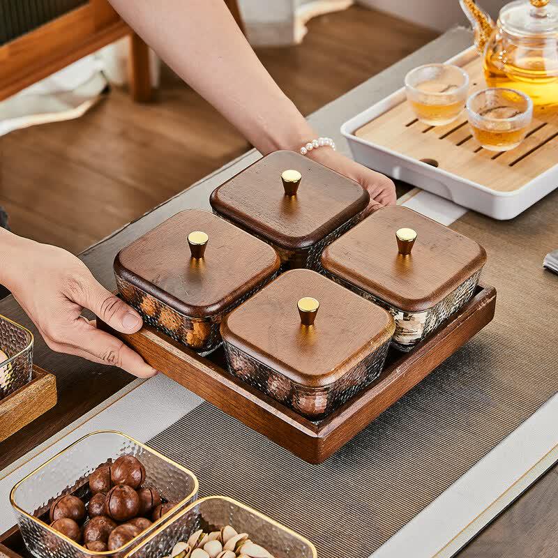 Xiuzhi Multifunctional Snack & Dry Fruit Plate with Wood Tray