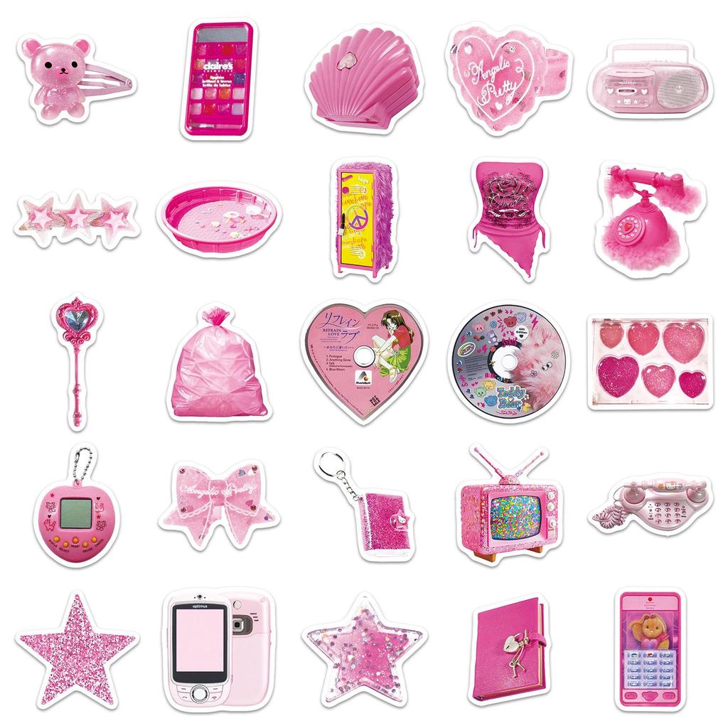 50 Cute Y2K Pink Cartoon Stickers for Earphones, Refrigerator, Guitar & DIY Decor