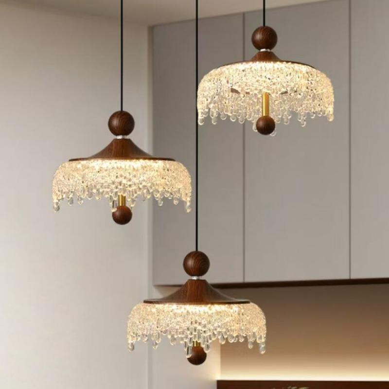 Elevating Touch Pendant Light, Restaurant Pendant Light, Iceberg Water Droplet Retro Walnut Color Aisle Light