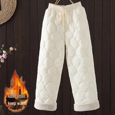 Women's Thickened Warm Cotton Pants, Autumn/Winter Style, Wide-Leg Outerwear, Versatile Slimming Straight-Leg Trousers