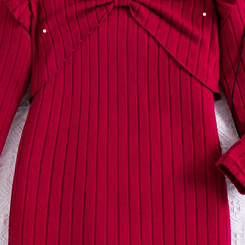 Girls' Set Children's Wear Autumn/Winter Flared Sleeve Waistcoat Long-Sleeved Dress Girls' Two-Piece Set