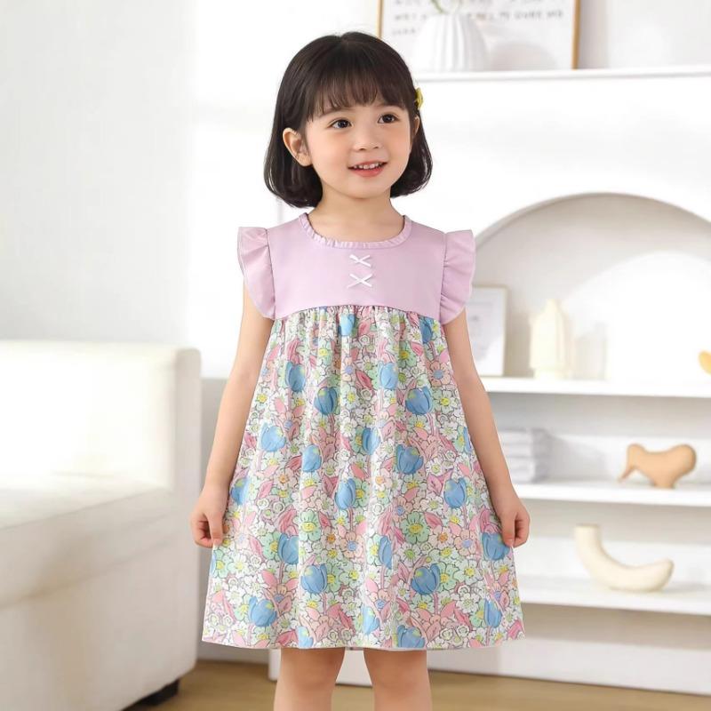 Girls Sleeveless Floral Printed Puffy Princess Dress Toddler Birthday Party Gown
