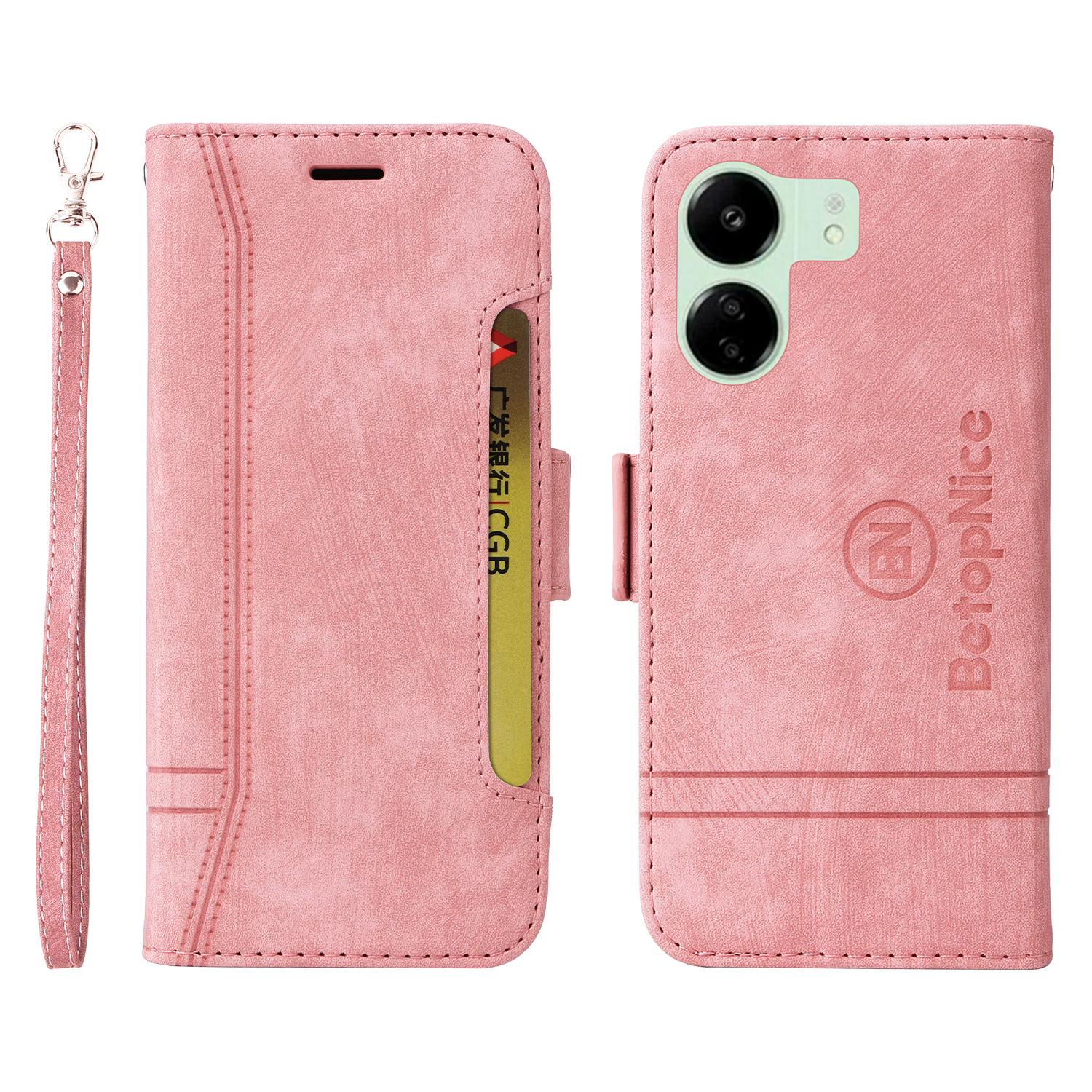 

BETOPNICE 001 for Xiaomi Redmi 13C 4G/Redmi 13C 5G/Poco C65 4G Phone Cover Folding Wallet Case Pink