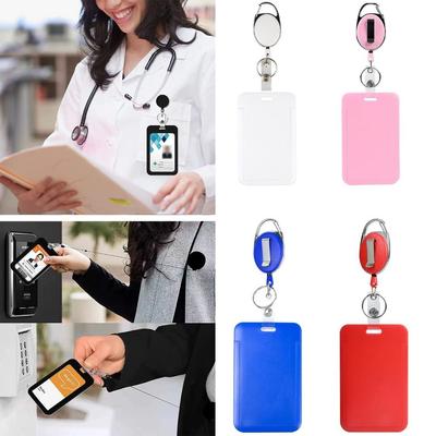 Rope Retractable Work Permit Card Set Carabiner Reel Clip Keychain Attachment Card Holder Hard Shell Protective
