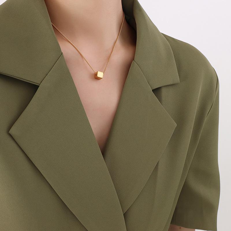 18K Gold Plated Titanium Steel Hip Hop Korean Style Necklace with Square Pendant