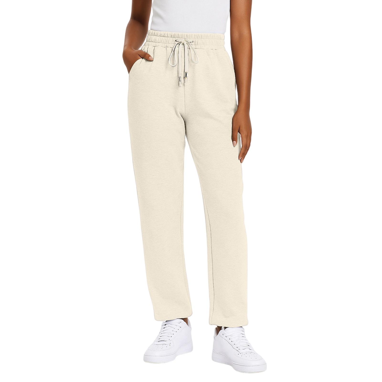 

Модные женские брюки прямого кроя с высокой талией и эластичным поясом, повседневные брюки L бежевый