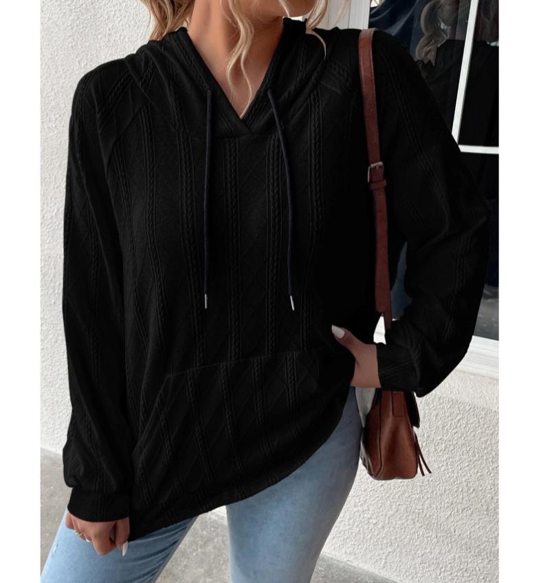 2025 Autumn/Winter Women's Plus Size Jacquard Loose Hooded Sweatshirt